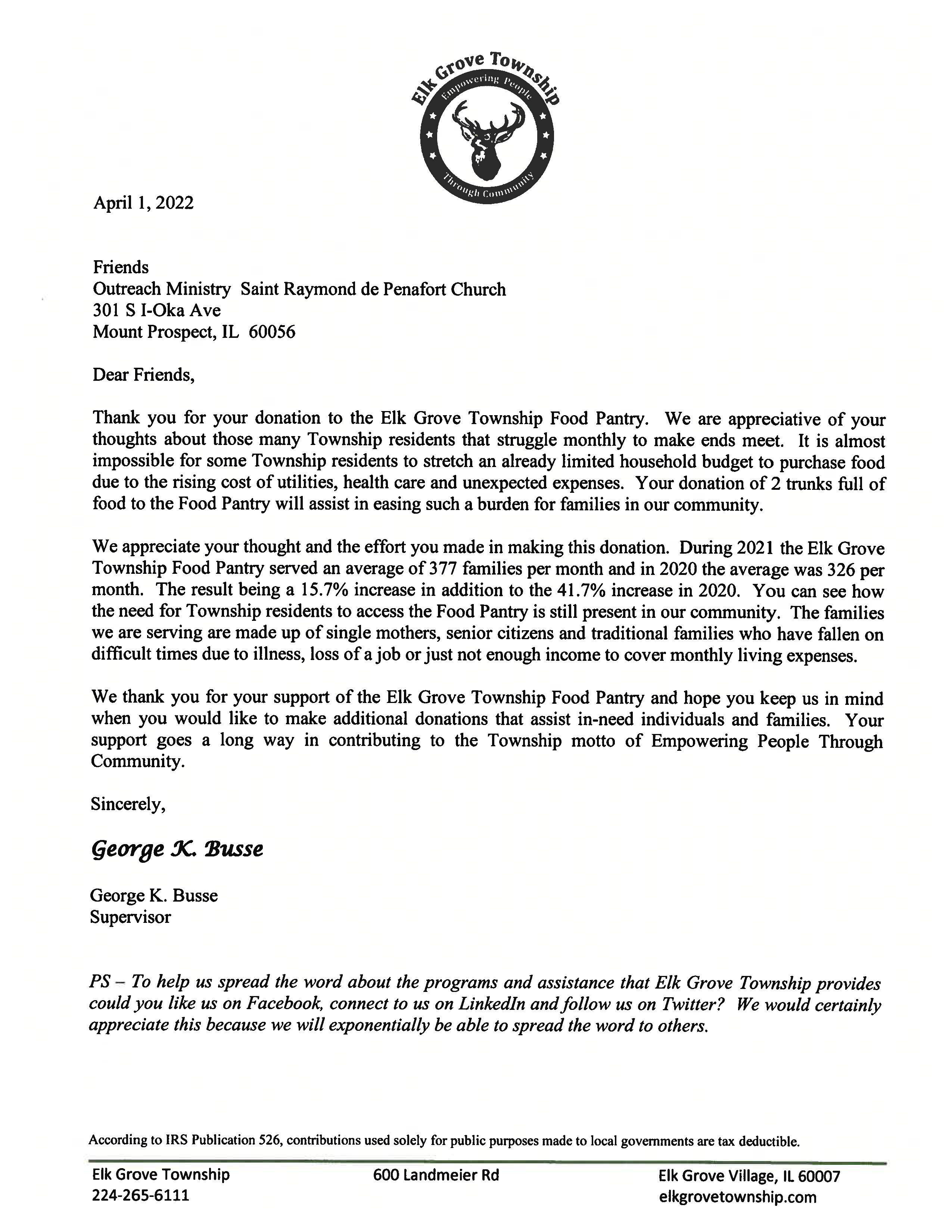 Elk Grove Township Letter